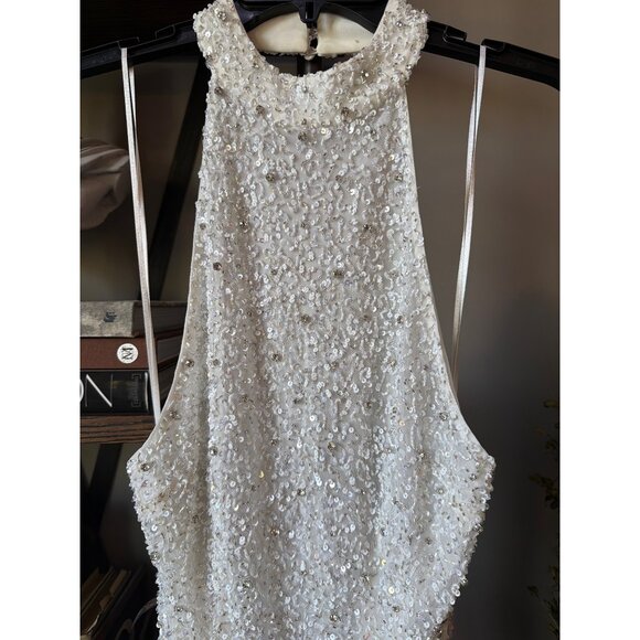 Retrofête Olivia Sequin Halter Midi Dress White Womens Size Medium - Picture 7 of 12